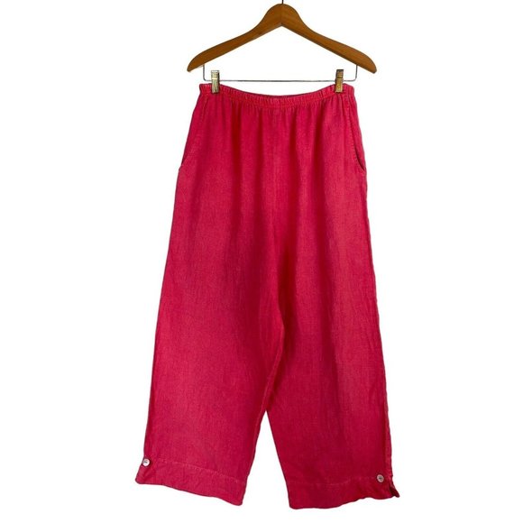 Willow Pants - 💥Vintage Willow 100% Linen Pants Women's Size Large Red Lagenlook Wide Leg Crop